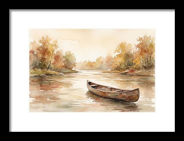 Vintage Wooden Canoe On River