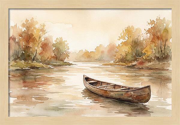 Vintage Wooden Canoe On River