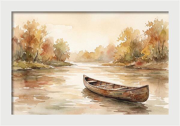 Vintage Wooden Canoe On River