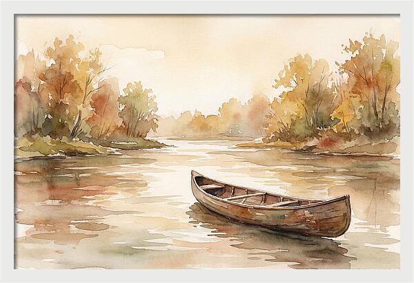 Vintage Wooden Canoe On River