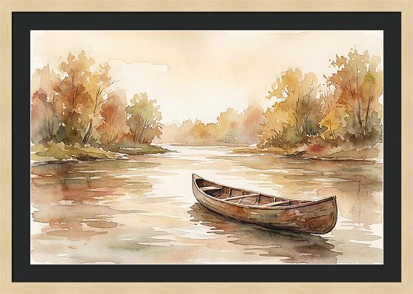 Vintage Wooden Canoe On River