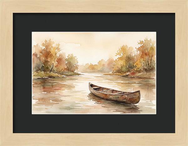 Vintage Wooden Canoe On River