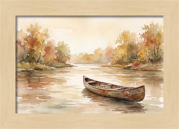 Vintage Wooden Canoe On River