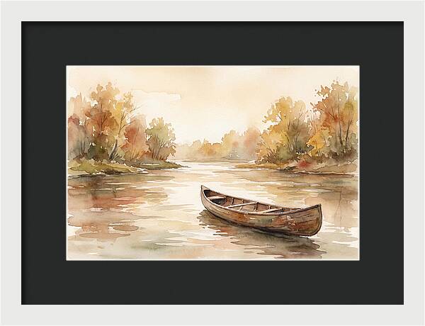 Vintage Wooden Canoe On River