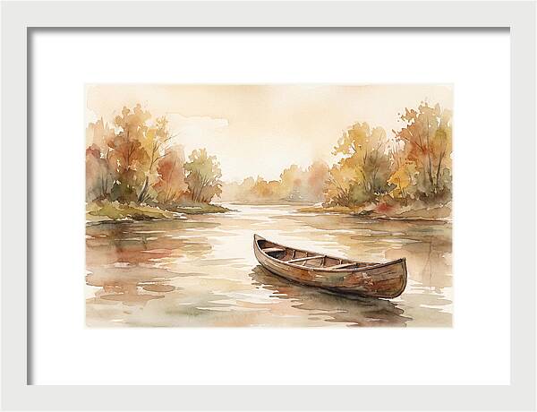 Vintage Wooden Canoe On River