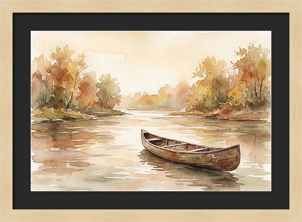 Vintage Wooden Canoe On River