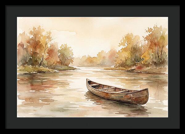 Vintage Wooden Canoe On River