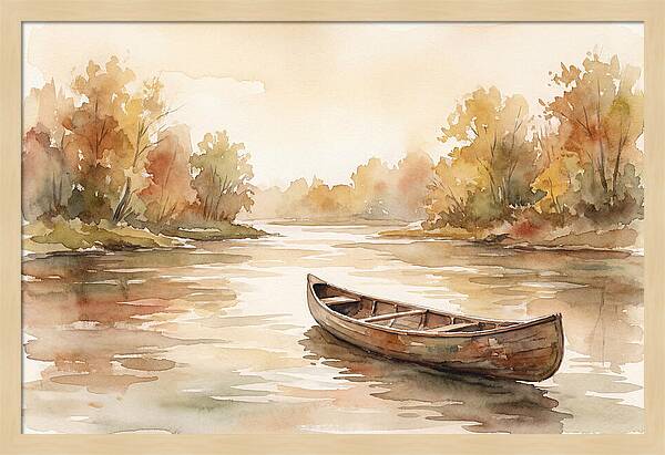 Vintage Wooden Canoe On River