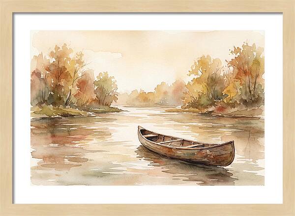 Vintage Wooden Canoe On River