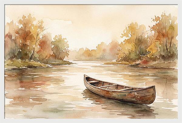Vintage Wooden Canoe On River