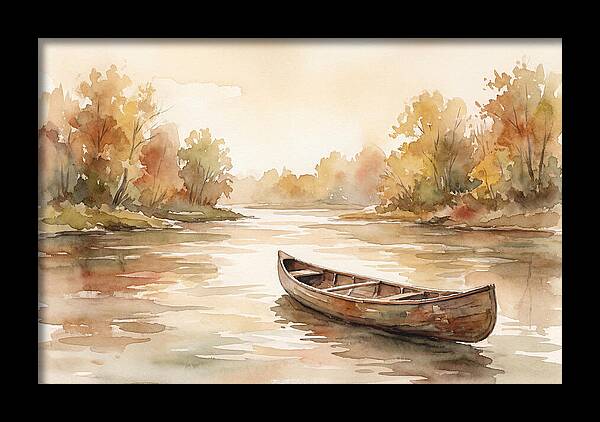 Vintage Wooden Canoe On River
