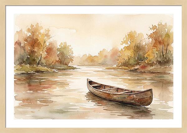 Vintage Wooden Canoe On River