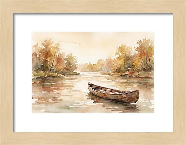 Vintage Wooden Canoe On River