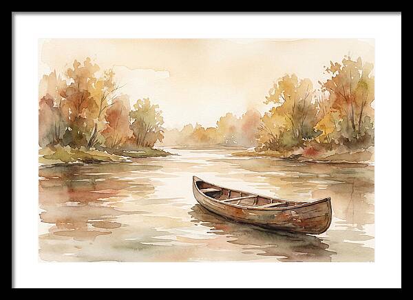 Vintage Wooden Canoe On River