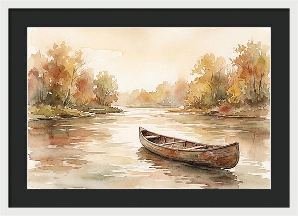 Vintage Wooden Canoe On River
