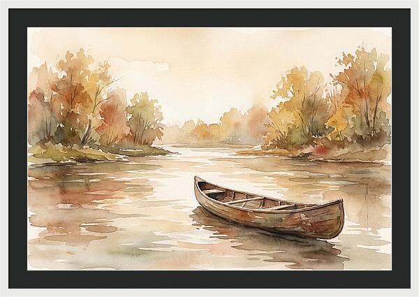 Vintage Wooden Canoe On River
