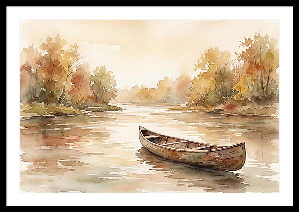 Vintage Wooden Canoe On River