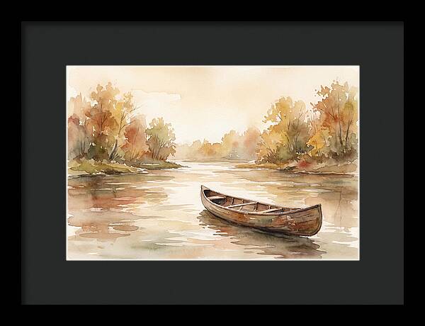 Vintage Wooden Canoe On River