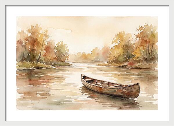 Vintage Wooden Canoe On River