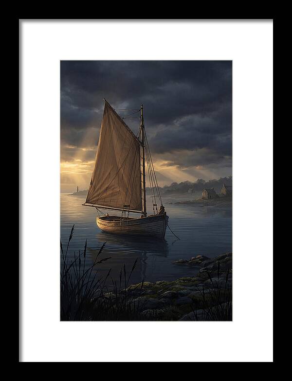 Vintage Wooden Catboat At Dusk