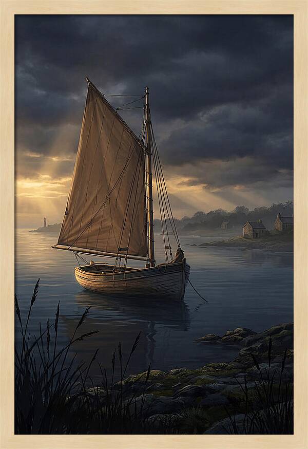 Vintage Wooden Catboat At Dusk