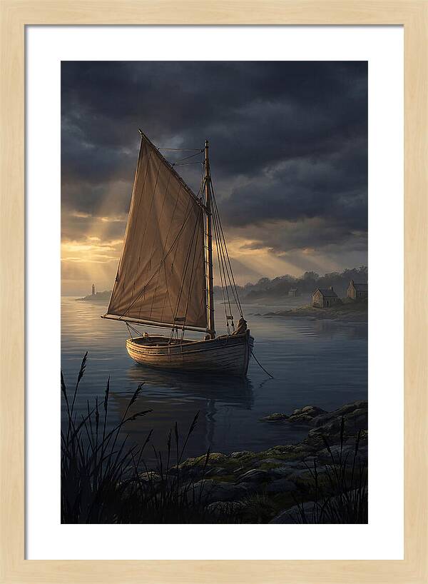 Vintage Wooden Catboat At Dusk