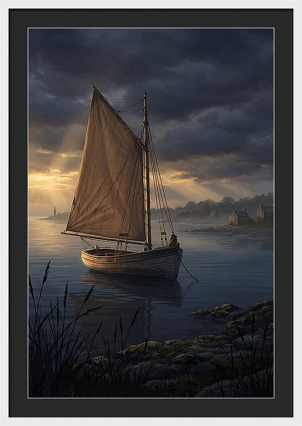 Vintage Wooden Catboat At Dusk