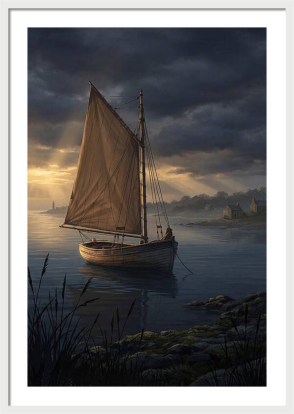Vintage Wooden Catboat At Dusk