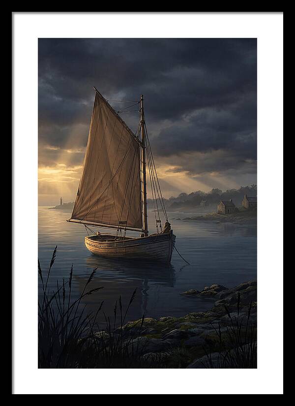 Vintage Wooden Catboat At Dusk