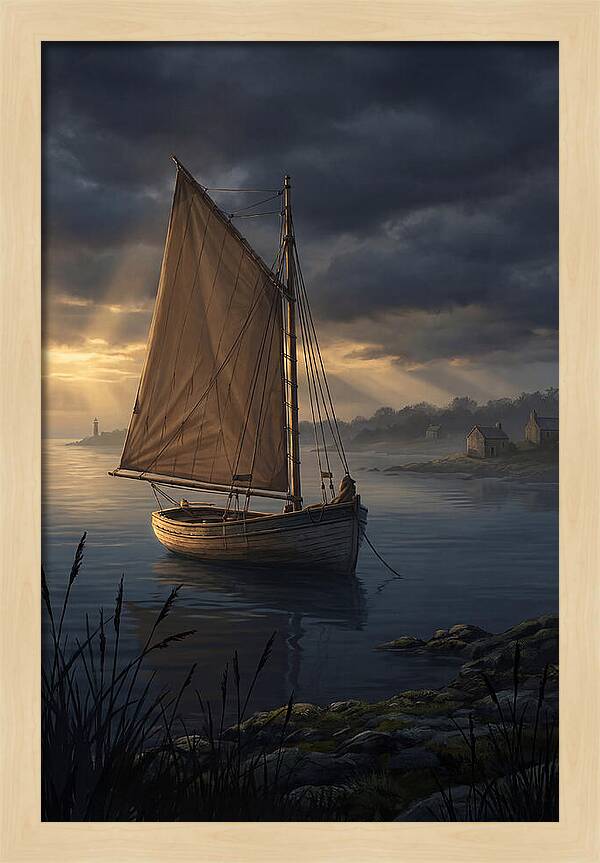 Vintage Wooden Catboat At Dusk