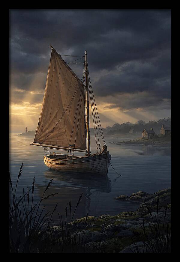 Vintage Wooden Catboat At Dusk