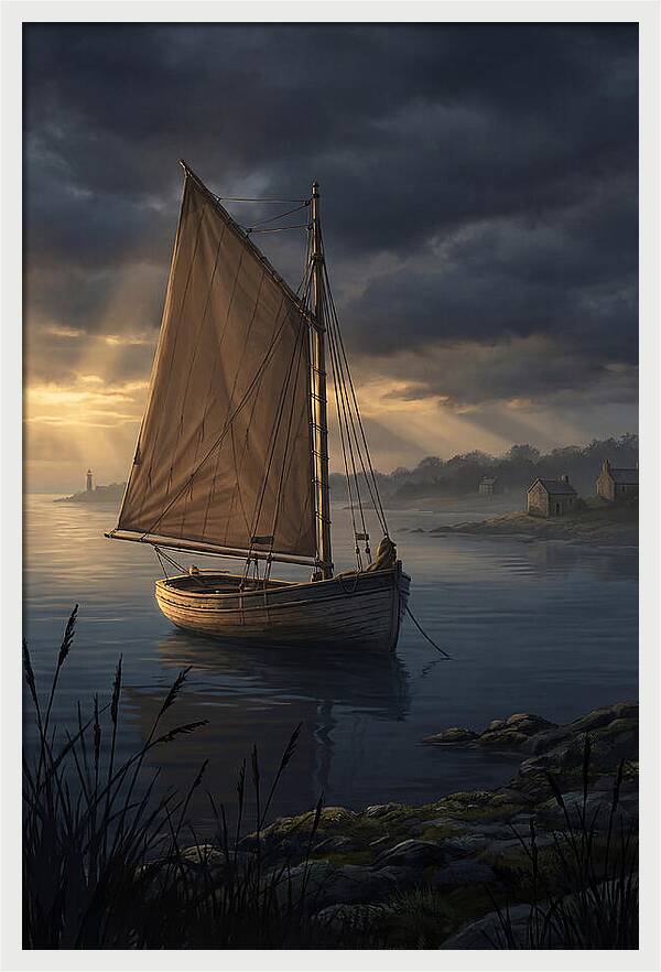 Vintage Wooden Catboat At Dusk