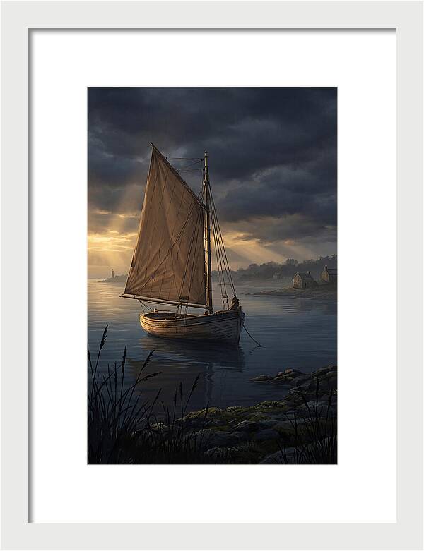 Vintage Wooden Catboat At Dusk