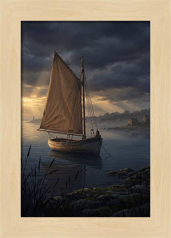 Vintage Wooden Catboat At Dusk