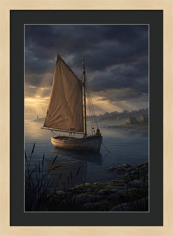 Vintage Wooden Catboat At Dusk