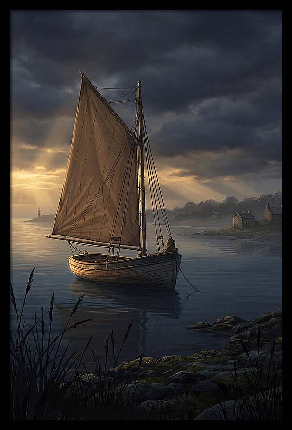 Vintage Wooden Catboat At Dusk
