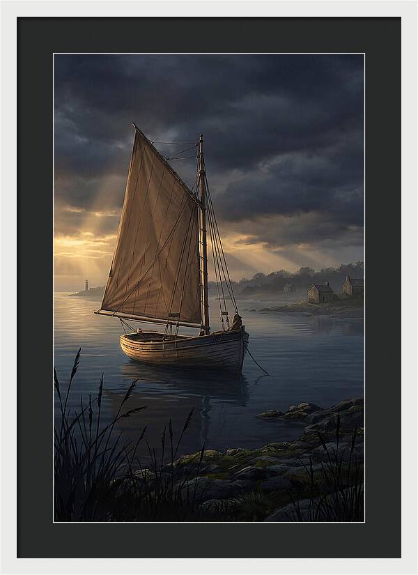 Vintage Wooden Catboat At Dusk