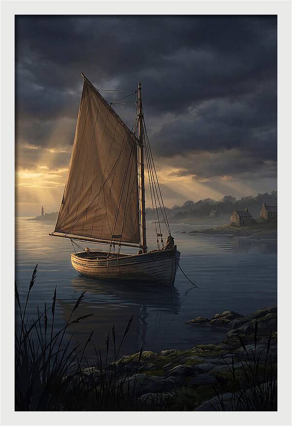Vintage Wooden Catboat At Dusk