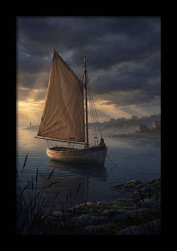 Vintage Wooden Catboat At Dusk