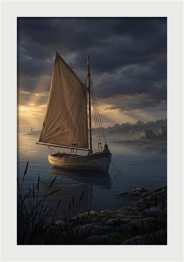 Vintage Wooden Catboat At Dusk