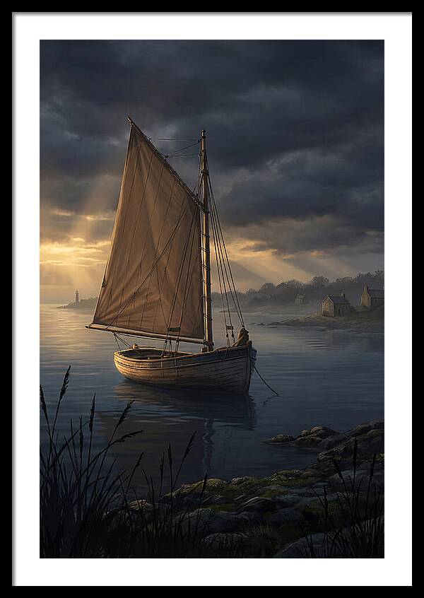 Vintage Wooden Catboat At Dusk