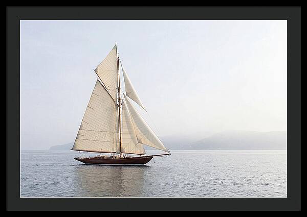 Vintage Wooden Sailboat Under Full Sail