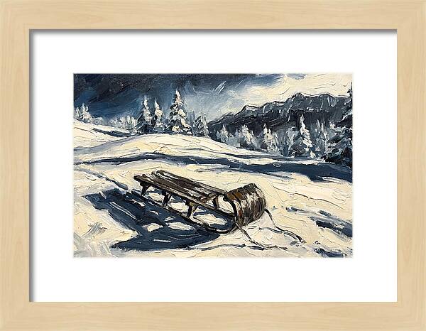 Vintage Wooden Toboggan On Snowy Hillside