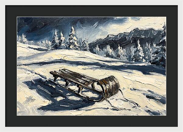 Vintage Wooden Toboggan On Snowy Hillside