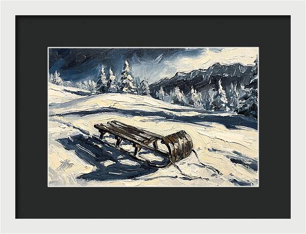 Vintage Wooden Toboggan On Snowy Hillside