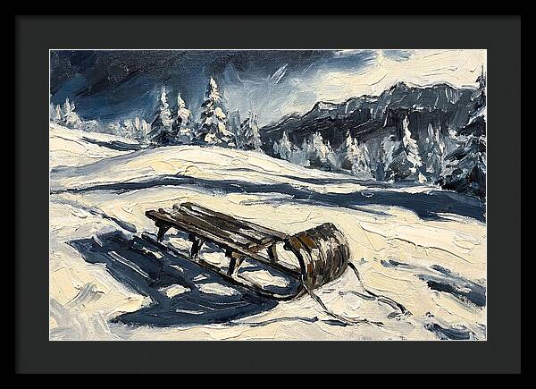 Vintage Wooden Toboggan On Snowy Hillside