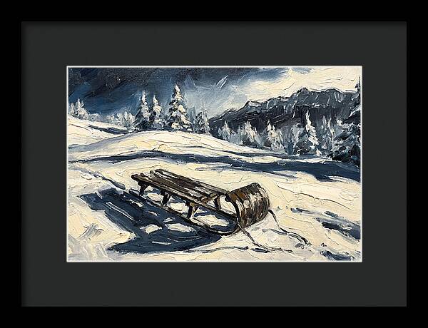 Vintage Wooden Toboggan On Snowy Hillside