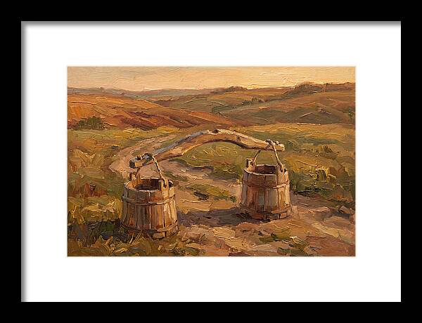 Vintage Wooden Yoke Against Rolling Hills