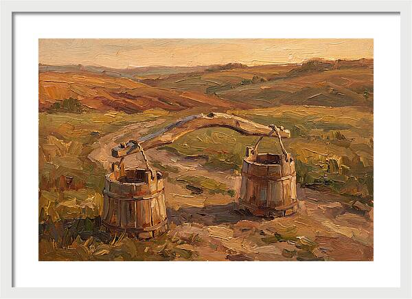 Vintage Wooden Yoke Against Rolling Hills