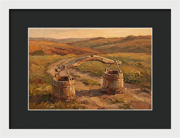 Vintage Wooden Yoke Against Rolling Hills